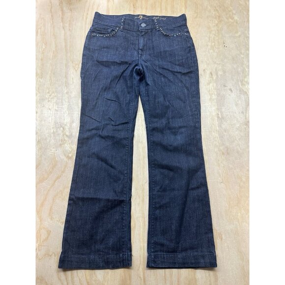 7 For All Mankind High Waist Boot Dark Wash 28 Studded Jewels Stretch - Picture 1 of 10